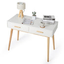 Meerveil Modern Computer Desk, White Color, 2 Drawers and Solid Wood Frame