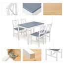 Meerveil Dining Table and Chairs Set, White&Blue/Natural Wood Color, Classic Style, Solid Pine Wood