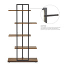 Meerveil Bookcase, Brown, 5 Tier Asymmetric Split Level Storage Shelf