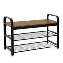 Meerveil Retro Industrial Shoe Bench, Antique / Warm Grey Wood Grain Color, Multi-layer Design