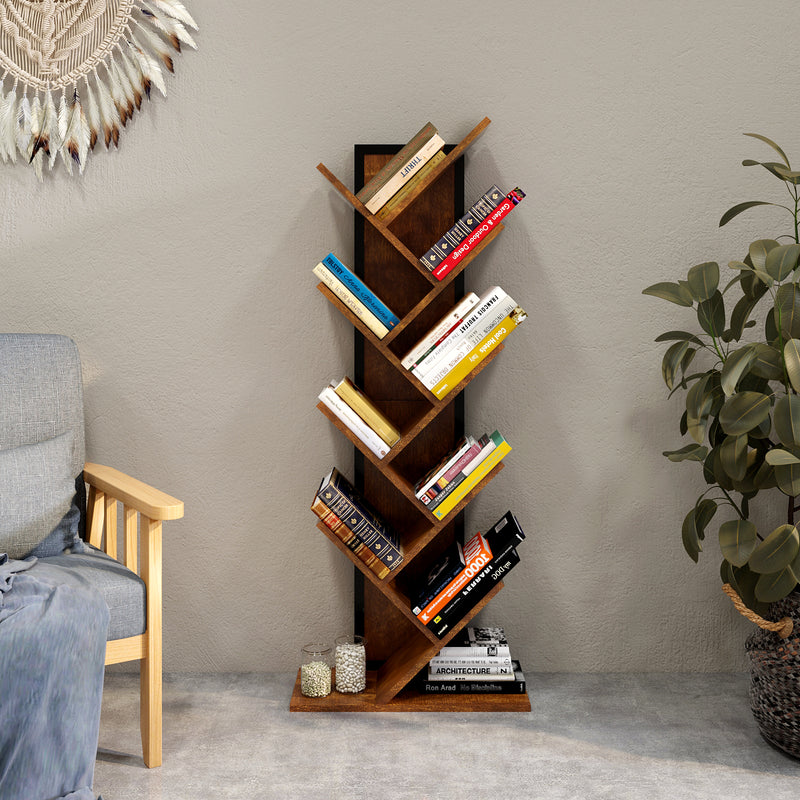 Meerveil Bookcase, Standing Shelf, Tree Shaped Storage Rack 9 Tier for CDs
