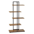 Meerveil Bookcase, Brown, 5 Tier Asymmetric Split Level Storage Shelf