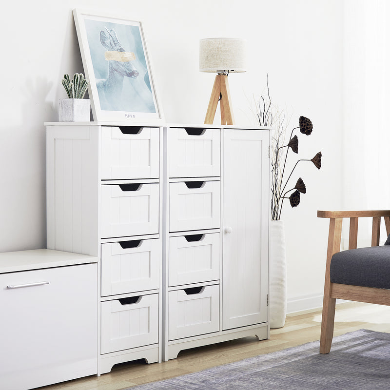 Meerveil Simple Bathroom Cabinet, White Color, Single Raw and 4 Drawers