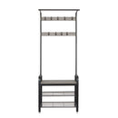 Meerveil Coat Rack, Antique /Warm Grey Wood Grain Color, with Shoe Storage Bench and Anti-tip Straps