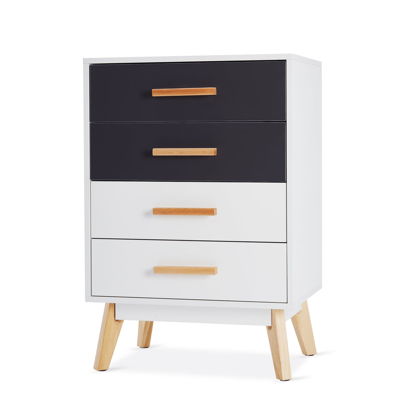 Meerveil Storage Cabinet, White and Grey, Nordic Style, 4 Chest of Drawers, with Solid Wood Legs