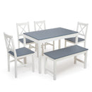 Meerveil Dining Table and Chairs Set, White&Blue/Natural Wood Color, Classic Style, Solid Pine Wood
