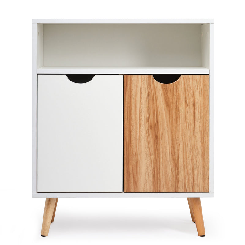 Meerveil Storage Cabinet, White Oak Color, 2 Doors, with Solid Wooden Legs