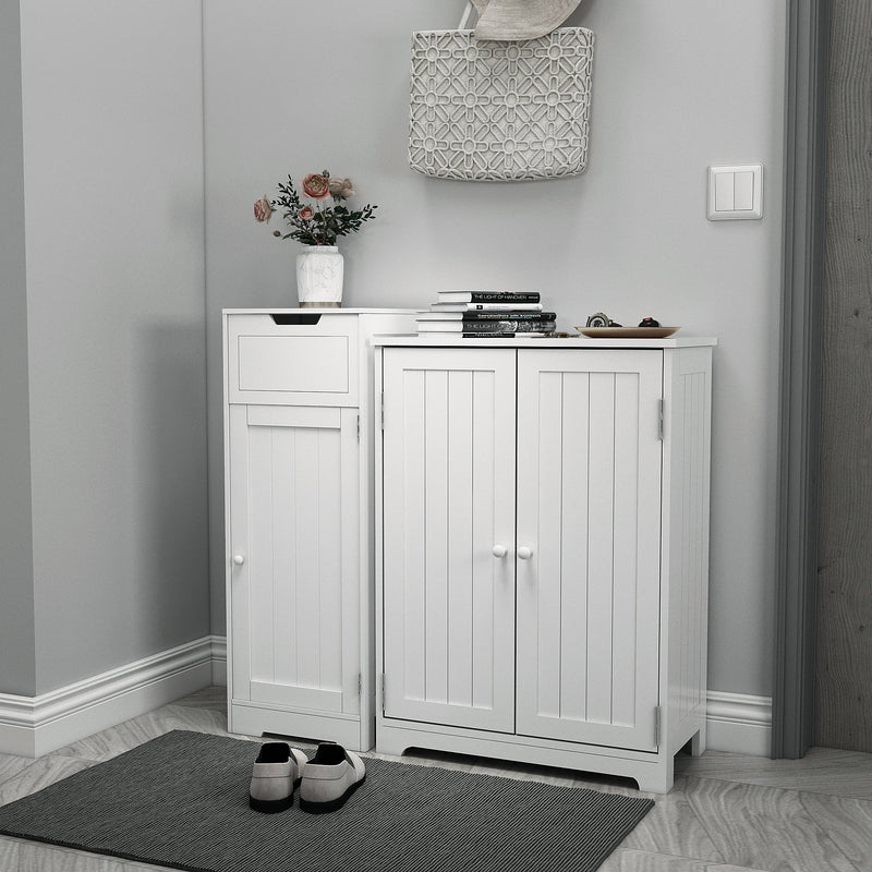 Meerveil Simple Bathroom Cabinet, White Color, Single Raw, Drawer, and Door