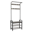 Meerveil Coat Rack, Antique /Warm Grey Wood Grain Color, with Shoe Storage Bench and Anti-tip Straps
