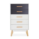 Meerveil Storage Cabinet, White and Grey, Nordic Style, 5 Chest of Drawers, with Solid Wood Legs