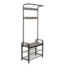 Meerveil Coat Rack, Antique /Warm Grey Wood Grain Color, with Shoe Storage Bench and Anti-tip Straps