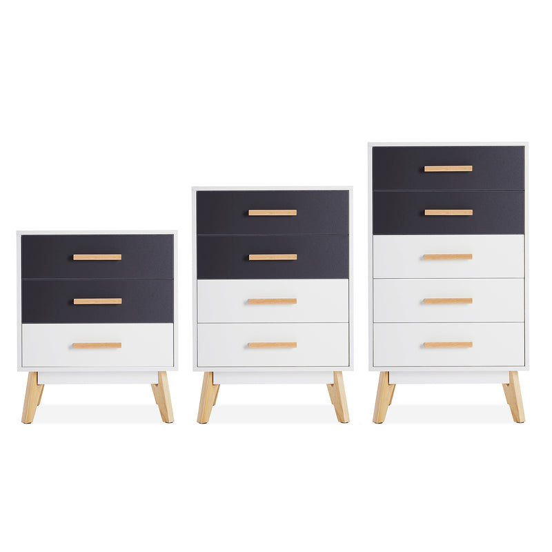 Meerveil Storage Cabinet, White and Grey, Nordic Style, 3 Chest of Drawers, with Solid Wood Legs