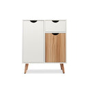 Meerveil Modern Storage Cabinet, White and Oak Color Matching, 2 Doors and Single Drawer