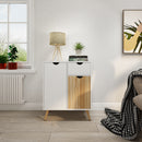 Meerveil Modern Storage Cabinet, White and Oak Color Matching, 2 Doors and Single Drawer