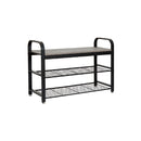 Meerveil Retro Industrial Shoe Bench, Antique / Warm Grey Wood Grain Color, Multi-layer Design