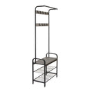 Meerveil Coat Rack, Antique /Warm Grey Wood Grain Color, with Shoe Storage Bench and Anti-tip Straps