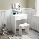 Meerveil Modern Dressing Table Set, White Color, Providing Frameless Mirror and Stool
