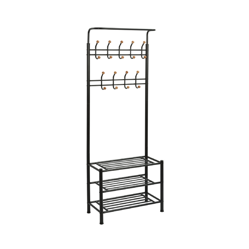 Meerveil Hall Tree with Storage Bench, Balck / White Thickened Steel Tube Assembled