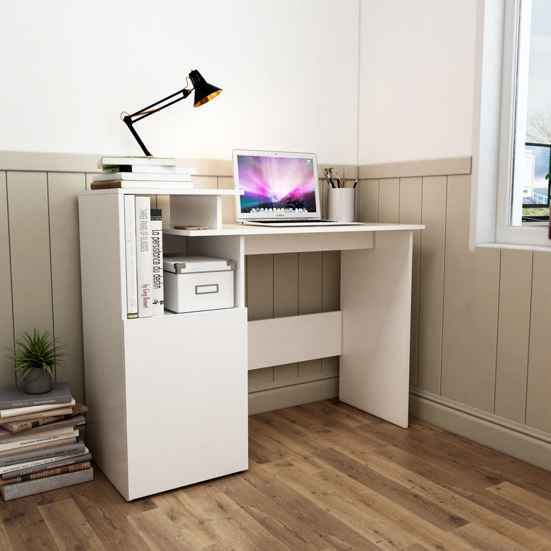Meerveil Computer Desk, White Color, with Adjustable Partition