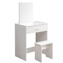 Meerveil Modern Dressing Table Set, White Color, Providing Frameless Mirror and Stool