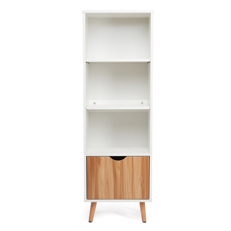 Meerveil Cube Storage Shelf Rack, White Color, 1 Drawer, and 3 Open Bookshelves