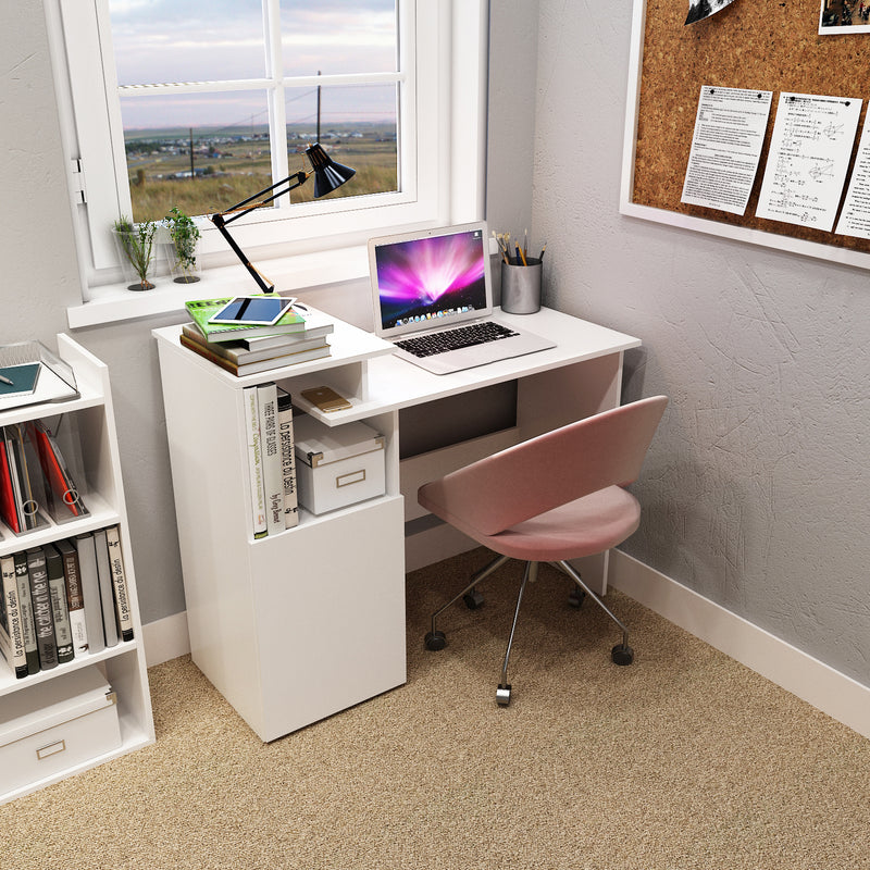 Meerveil Computer Desk, White Color, Workstation with Storage Compartment and Cable Management Hole