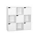 Meerveil Modern Bookcase, White Color, 9 Storage Units and 5 Doors