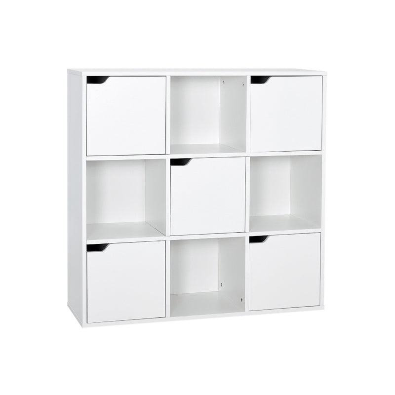 Meerveil Modern Bookcase, White Color, 9 Storage Units and 5 Doors