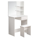Meerveil Modern Dressing Table Set, White Color, Providing Frameless Mirror and Stool