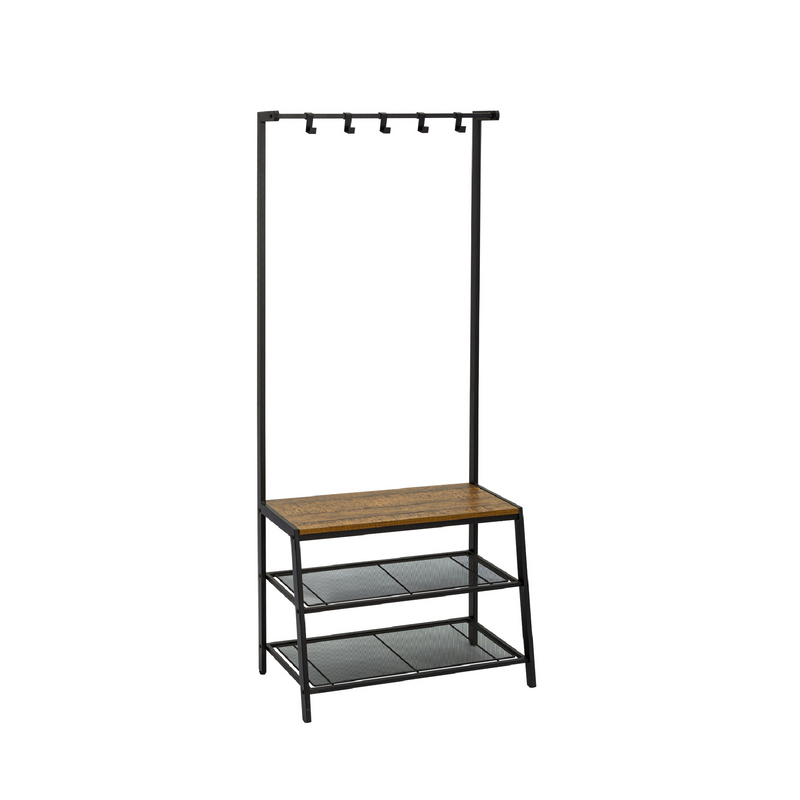 Meerveil Hall Tree with Storage Bench, Equipped with Extra Two-layer Iron Mesh