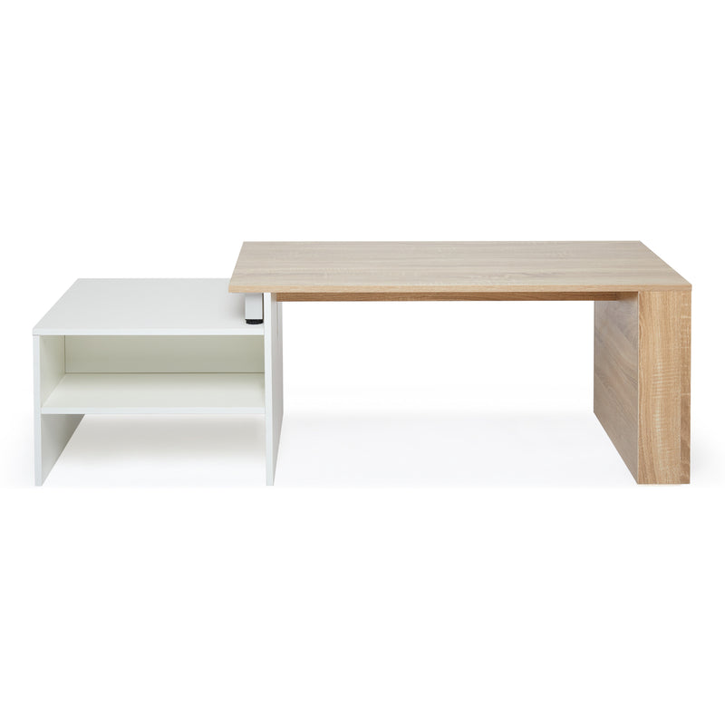 Meerveil Wood Modern Coffee Table, White and Oak Color, Extendable Adjustable Direction