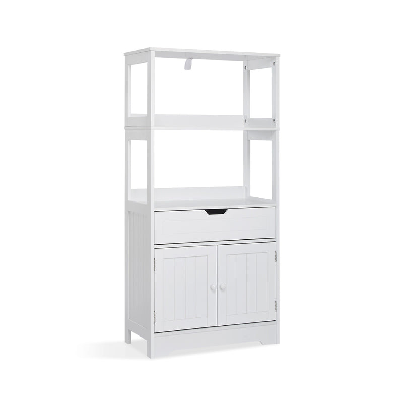 Meerveil Simple Bathroom Cabinet, White Color, The Upper Open Space, Single Drawer and Door