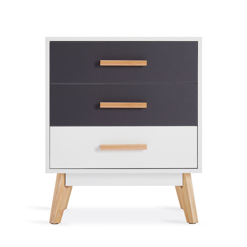 Meerveil Storage Cabinet, White and Grey, Nordic Style, 3 Chest of Drawers, with Solid Wood Legs