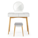 Meerveil Dressing Table, White Color, with Round Mirror and Stool