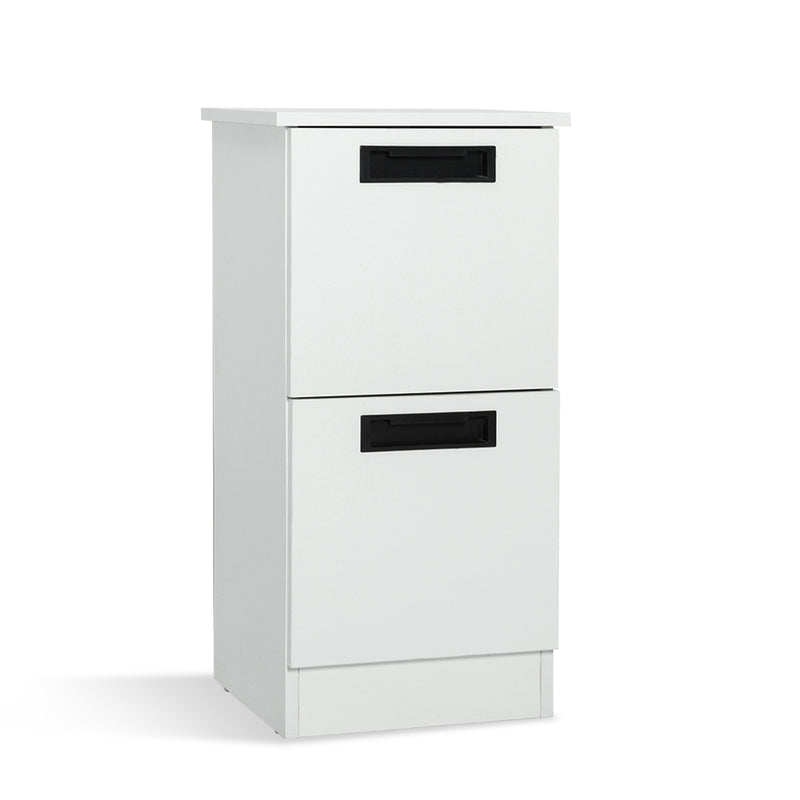 Meerveil Freestanding Bathroom Cabinet, White Color, 2 Drawers and Black Pulls