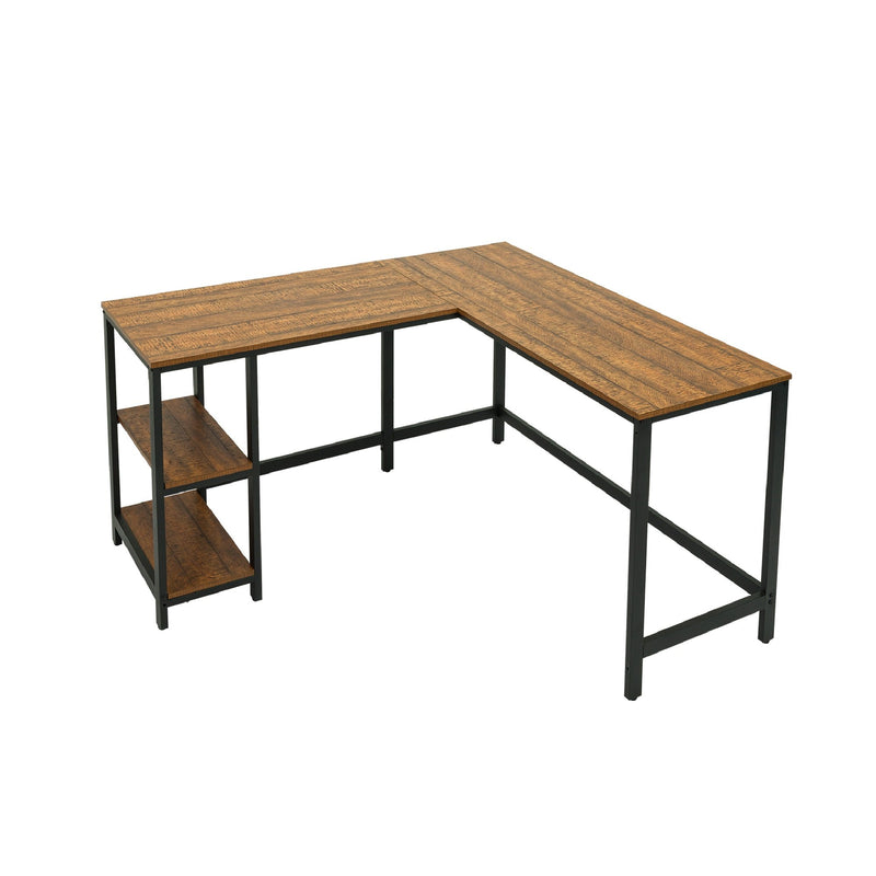 Meerveil Retro Industrial Computer Table，L-shaped, with Open Storage Spaces