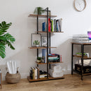 Meerveil Bookcase, Brown, 5 Tier Asymmetric Split Level Storage Shelf