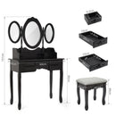 Meerveil Modern Dressing Table, White Color, with 3 Rotating Mirrors and Stool