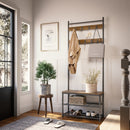 Meerveil Coat Rack, Antique / Warm Grey Wood Grain Color, Basic Type, with Shoe Storage Bench