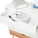 Meerveil Modern Minimalist Style Storage Cabinet, White + Oak Color, 4 Chest of Drawers without Handle, Solid Wood Legs