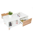 Meerveil Modern Style Coffee Table, White Color, with 2 Drawers, Solid Wood Legs