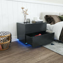 Meerveil LED Bedside Cabinet, Black Color, with 2 Drawers, High Gloss with USB Light