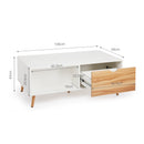 Meerveil Modern Style Coffee Table, White Color, with 2 Drawers, Solid Wood Legs