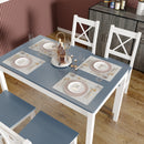 Meerveil Dining Table and Chairs Set, White&Blue/Natural Wood Color, Classic Style, Solid Pine Wood