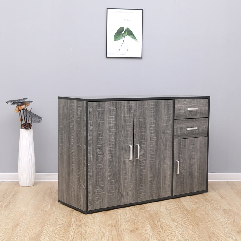 Meerveil Sideboard, Grey Color, Push-Open Design with 2 Drawers and 3 Doors