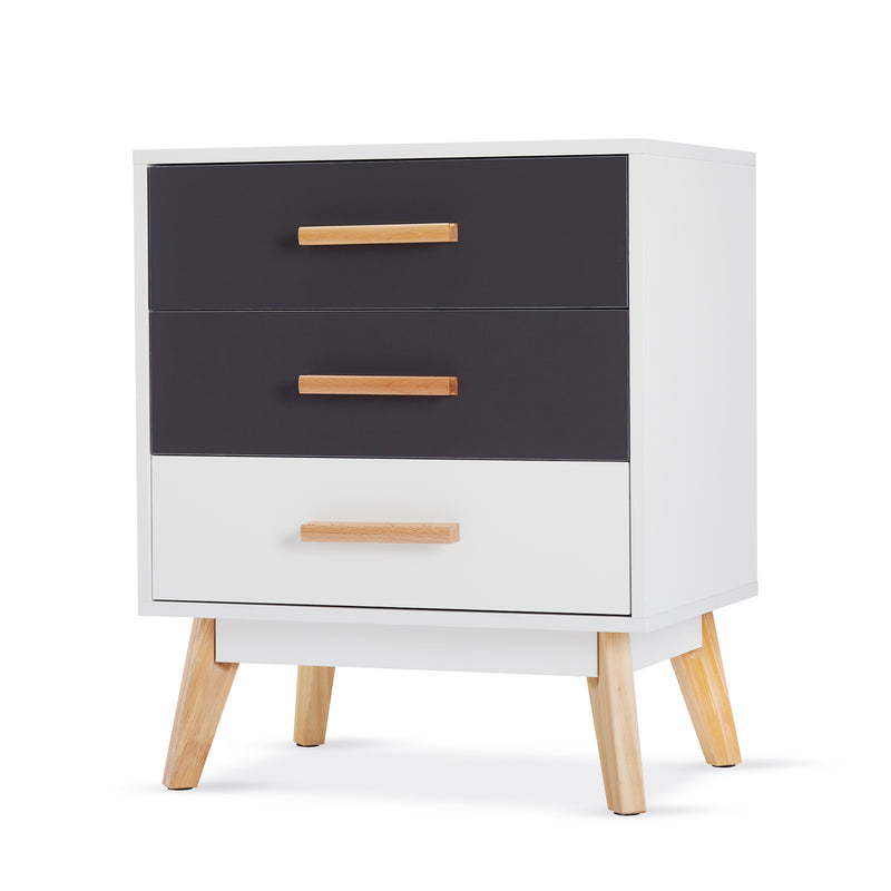 Meerveil Storage Cabinet, White and Grey, Nordic Style, 3 Chest of Drawers, with Solid Wood Legs