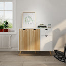 Meerveil Modern Storage Cabinet, White and Oak Color Matching, 3 Doors and Single Drawer