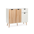 Meerveil Modern Storage Cabinet, White and Oak Color Matching, 3 Doors and Single Drawer