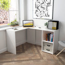 Meerveil L-shaped Computer Desk, White/Black Color, 2 Storage Compartments