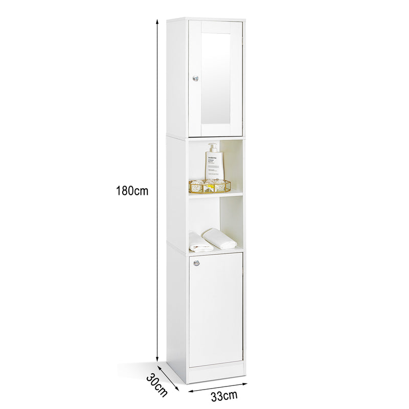 Meerveil  Bathroom Cabinet, White Color, Tall and Slim, Providing a Mirror